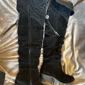 Go Sit On A Cactus thigh high black suede boots sz 6.5